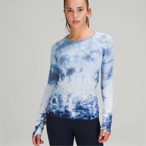 New Lululemon Swiftly Speed Long Sleeve *Marble Dye Shibori Stripe True Navy 10